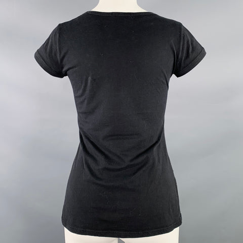 TERRANOVA Size M Black Cotton Beaded Glitter Heart T-Shirt