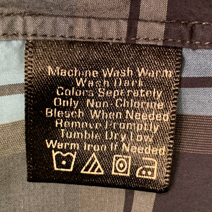 TODD SNYDER Size XL Blue Navy Checkered Cotton One Pocket Short Sleeve Shirt