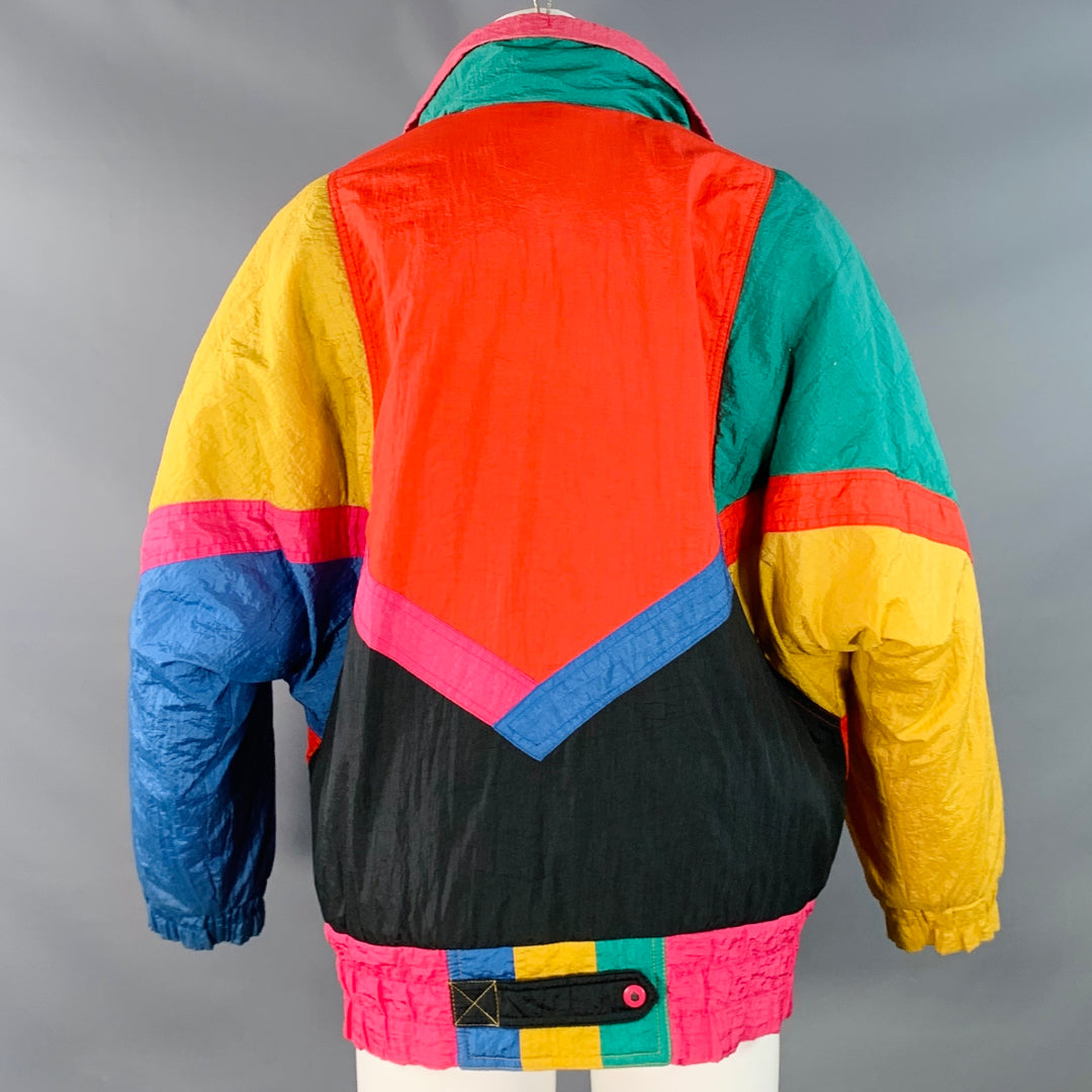 GIACCA Size S Multi Color Polyester Color Block Zip Snaps Jacket