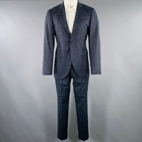 JOHN VARVATOS Size 40 Navy White Virgin Wool Blend Suit