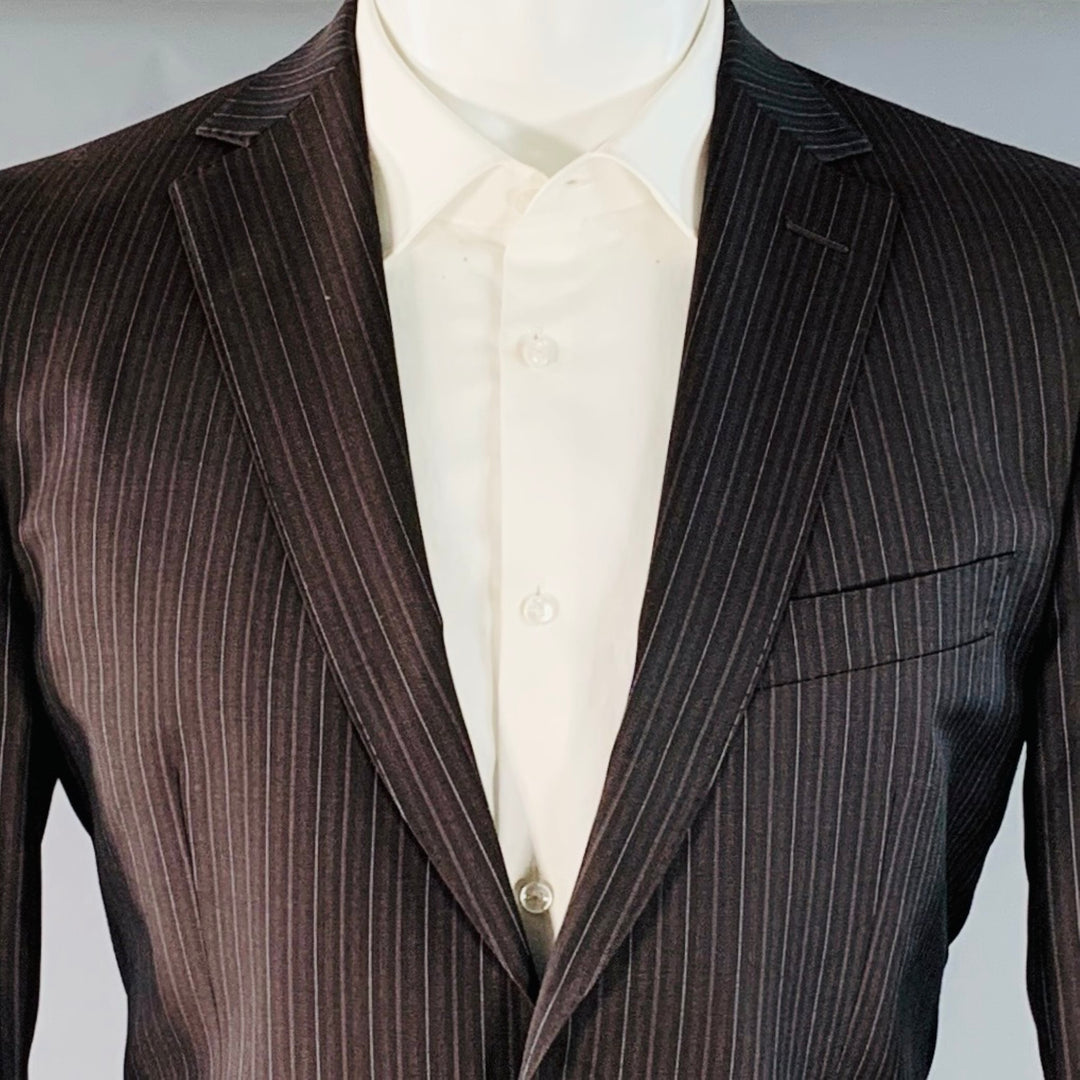 Z ZEGNA Size 38 Brown Blue Pinstripe Wool Single Breasted Notch Lapel Suit
