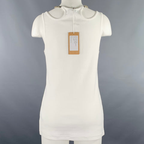 PRIVATE POLICY Size S Ball Chain White Cotton Blend Ribbed Tank Casual Top