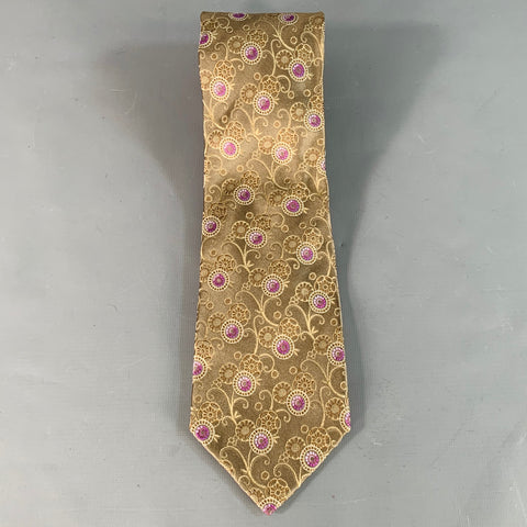 ERMENEGILDO ZEGNA Purple Taupe Abstract Floral Silk Tie