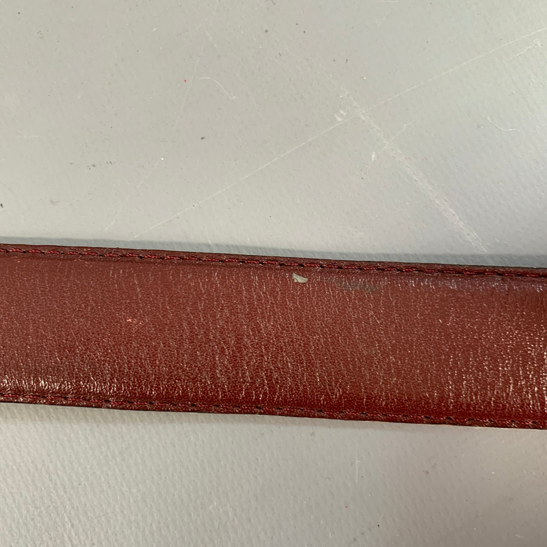 CARTIER Vintage Size 43 Burgundy Gold Logo Leather Skinny Belt