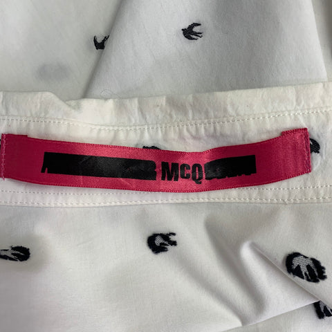 MCQ by ALEXANDER MCQUEEN Size L White Black Birds Cotton Long Sleeve Shirt