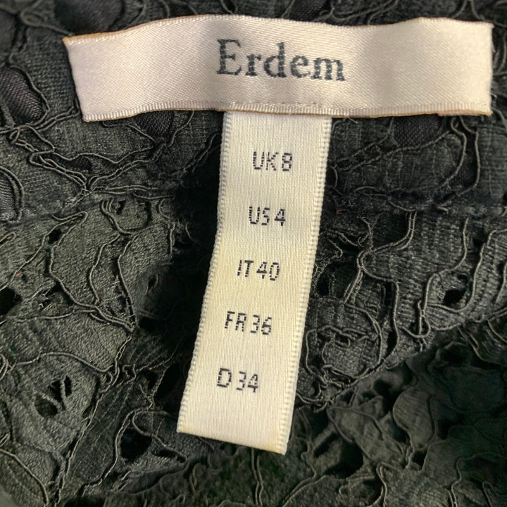 ERDEM Size 4 Black Lace Sleeveless Button Up Blouse