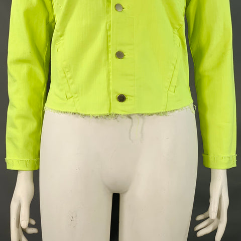 L'AGENCE Size L Yellow Neon Cotton Blend Twill Raw Edge Jacket