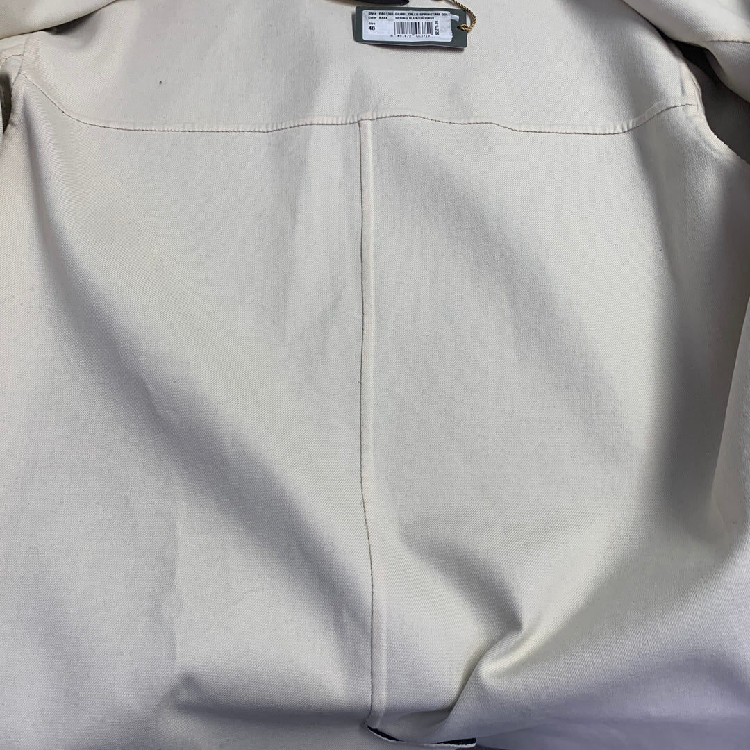 LORO PIANA Size 12 Caleb Navy White Cotton Blend Twill Double Breasted Jacket Blazer