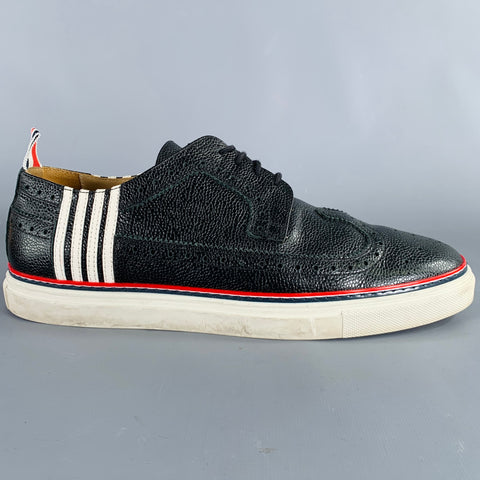 THOM BROWNE Size 11 Navy White Red Perforated Leather Wingtip Sneakers
