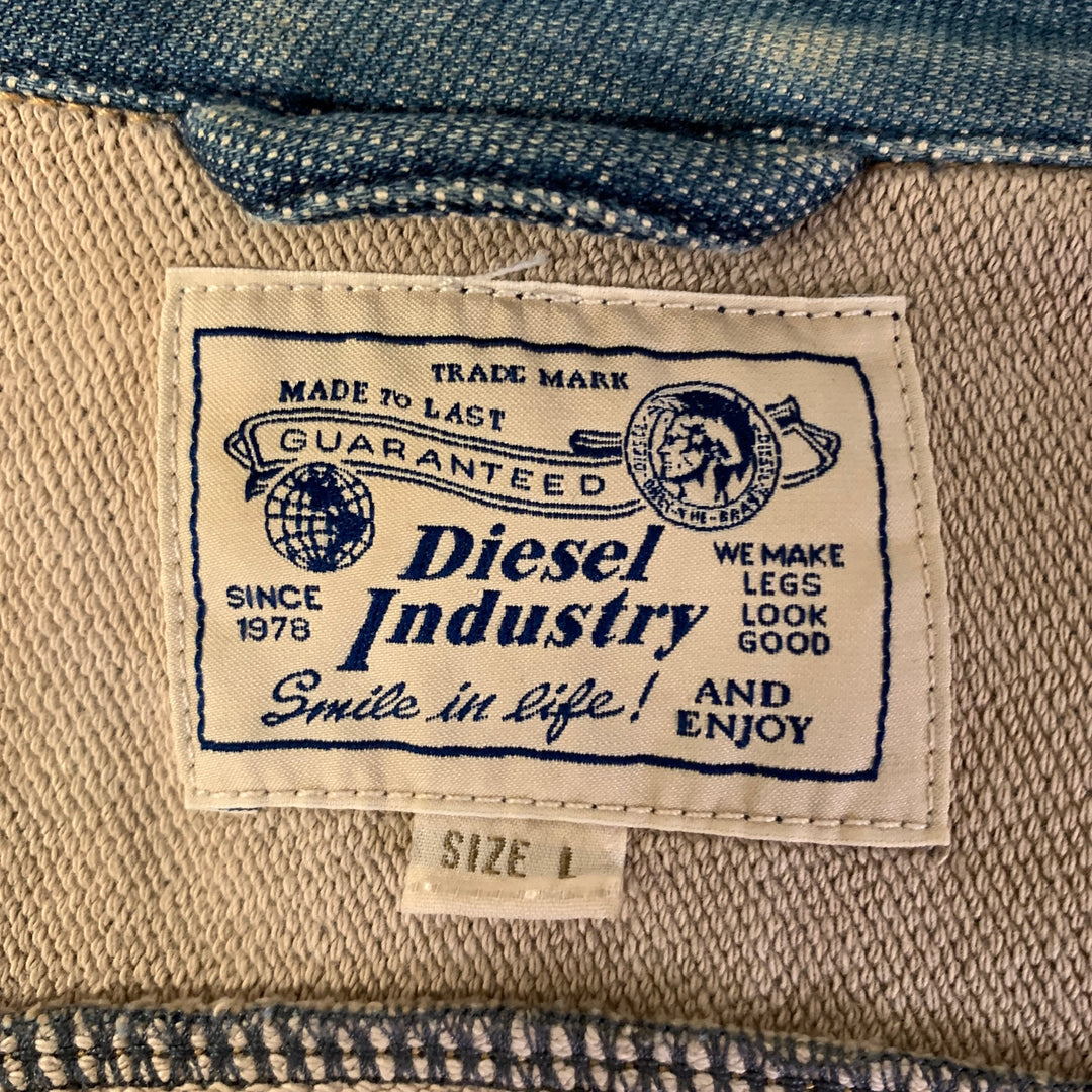 DIESEL Size L Blue Indigo Acid Wash Cotton Blend Trucker Jacket