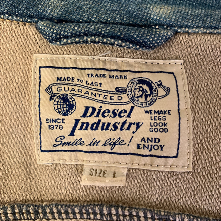 DIESEL Size L Blue Indigo Acid Wash Cotton Blend Trucker Jacket