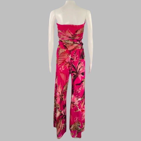 FUZZI Size M Pink Fuchsia Nylon Ruched Strapless Jumpsuit