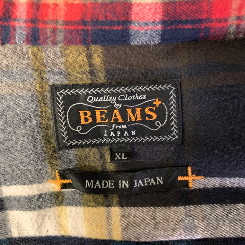 BEAMS Size XL Plaid Cotton Patchwork Long Sleeve Shirt