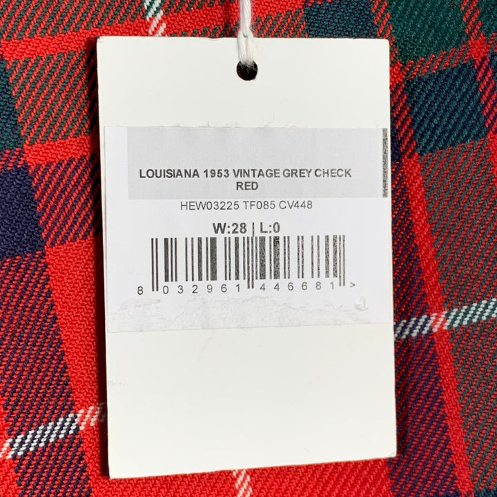 HAIKURE Size 28 Louisiana Red Multi Color Plaid Polyester Blend Pleated Zip Fly Dress Pants