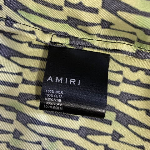 AMIRI SS2020 Size 36 Yellow Lime Logo Silk Button Up Short Sleeve Shirt
