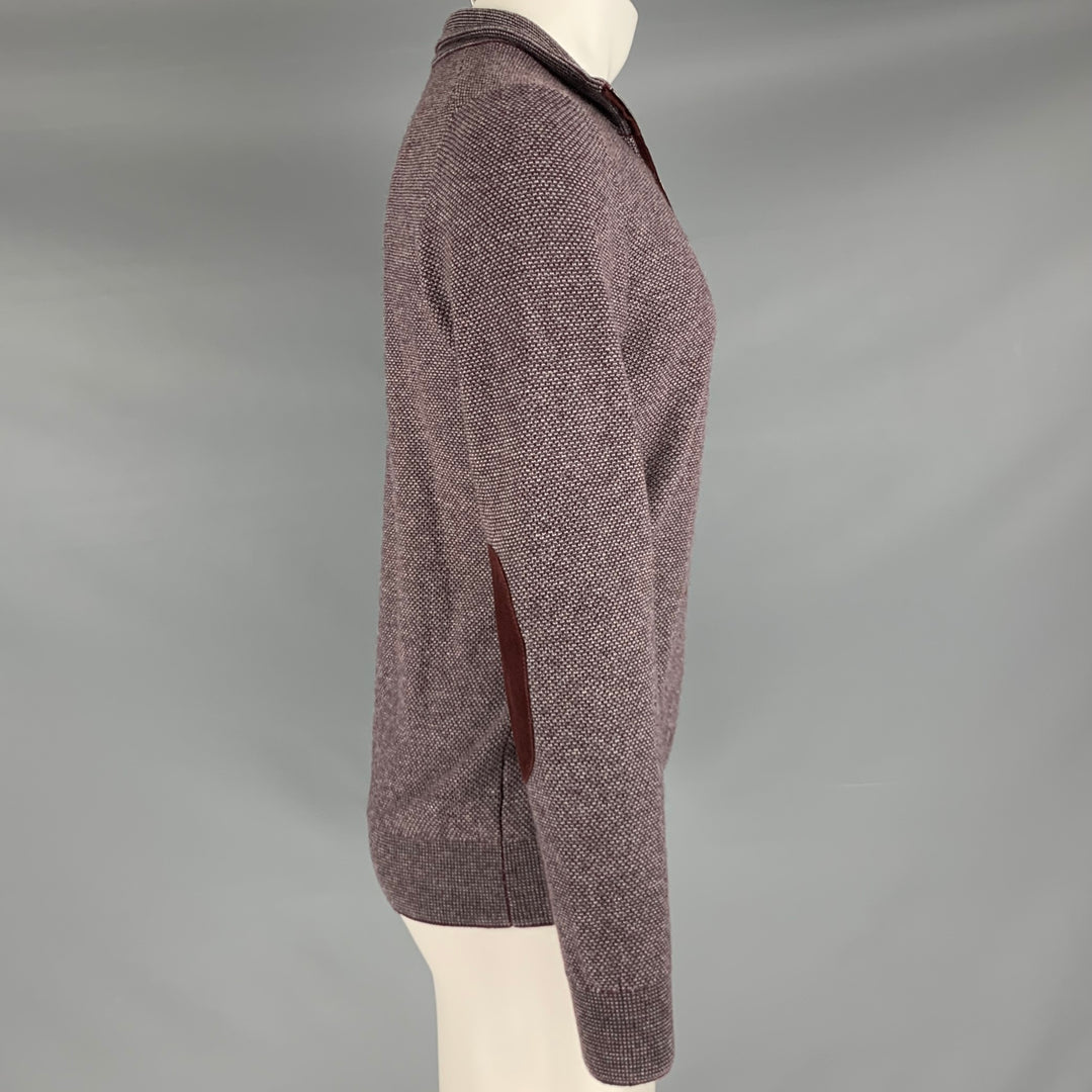 LUCIANO BARBERA Size S Burgundy Grey Knit Cashmere Elbow Patch Half Zip Pullover