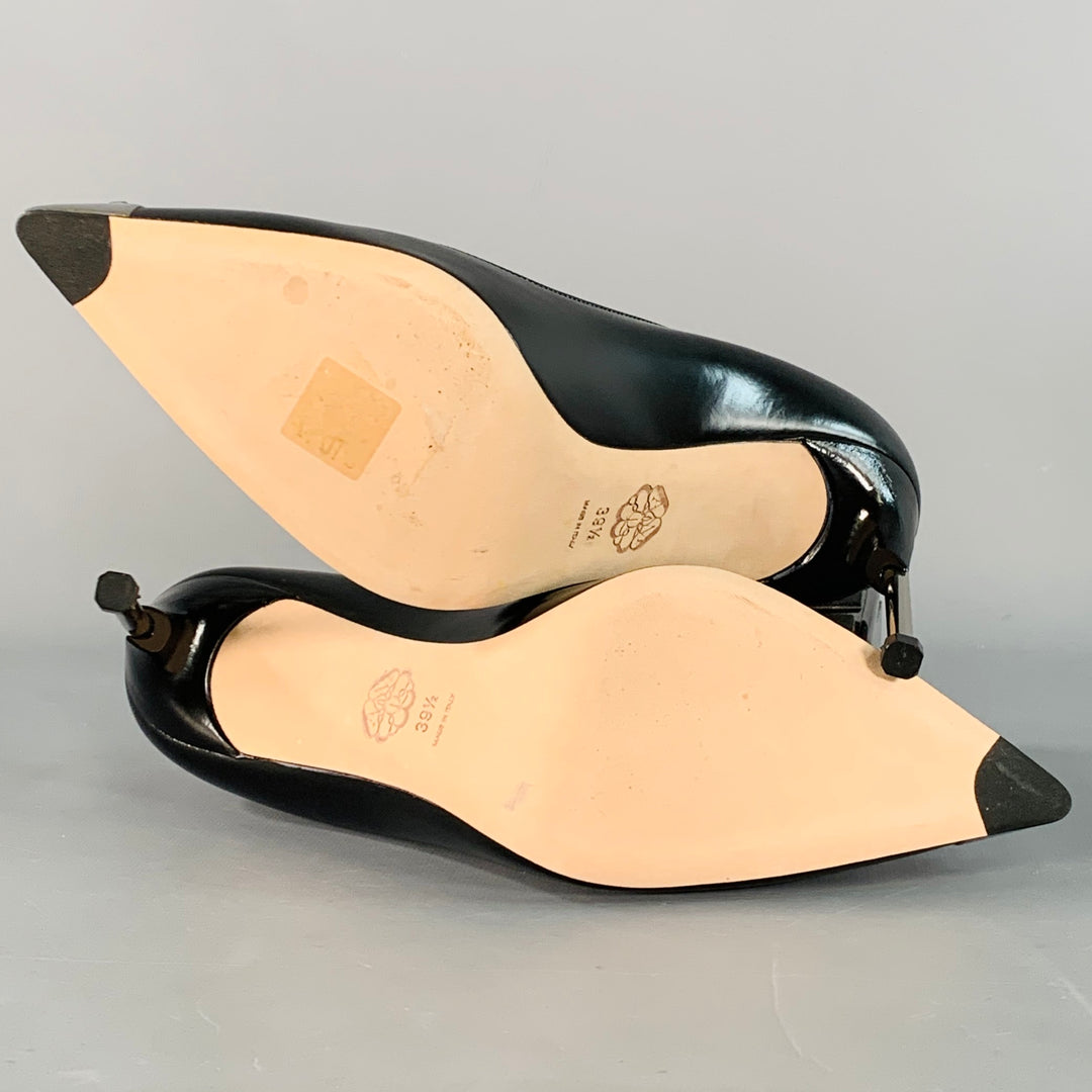 ALEXANDER MCQUEEN Size 9.5 Black Silver Spikes Leather Stiletto Heels Pumps