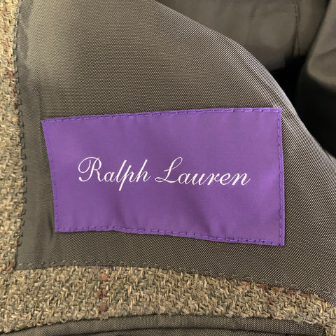 RALPH LAUREN Size 46R Green Brown Window Pane Wool Linen Silk Sport Coat