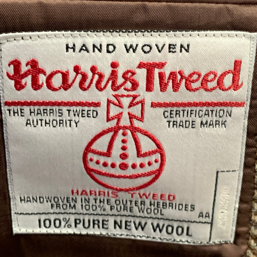 O'CONNELL'S Size 42 Long Brown Beige Herringbone Wool Sport Coat