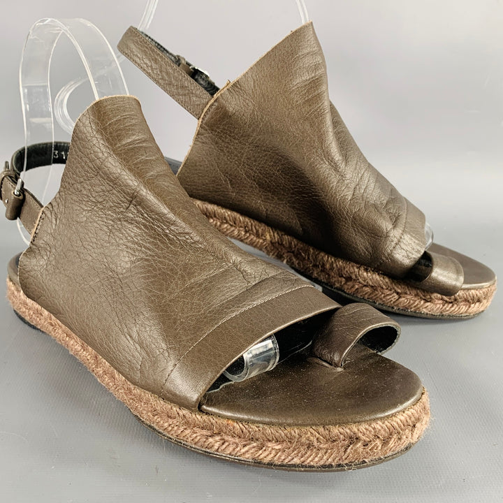 BALENCIAGA Size 8 Brown Leather Toe Ring Espadrille Sandals
