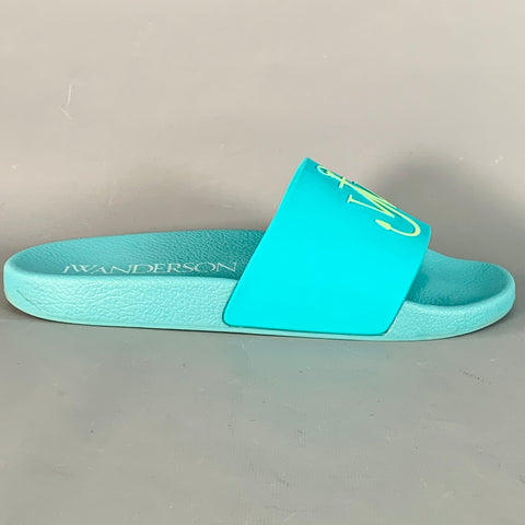 J.W.ANDERSON Size 9 Blue Green Anchor Logo Acetate Pool Slide Sandals