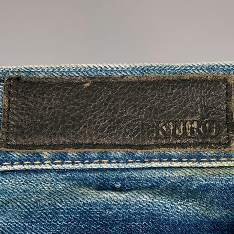 KURO Size 29 Graphite Blue Contrast Stitch Cotton Distressed Selvedge Jeans