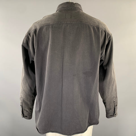 VISVIM Size L Black Wash Cotton Patch Pockets Long Sleeve Shirt
