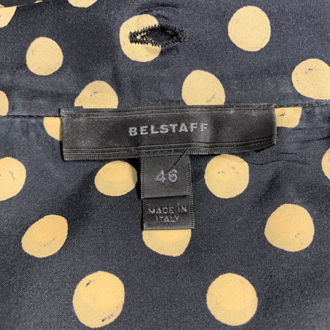 BELSTAFF Size L Black Khaki Polka Dot Leather Collar Button Up Shirt