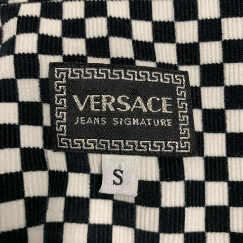 VERSACE JEANS Size S Black White Checkered Cotton Long Sleeve Shirt