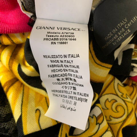 VERSACE SS2018 Size 6 Pink Yellow Silk & Cotton Baroque Casual Top