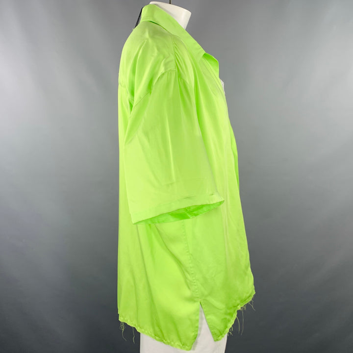 MARTINE ROSE Size L Lime Green Mixed Fabrics Layered Short Sleeve Shirt