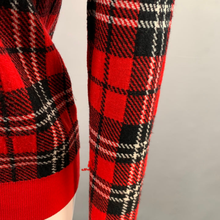 EQUIPMENT Size S Red Black White Wool Blend Plaid Crew Neck Pullover