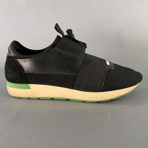 BALENCIAGA Size 9 Black Green Mixed Patterns Runner Sneakers