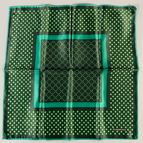 ERMENEGILDO ZEGNA Green Dark Green Dots Silk Pocket Square