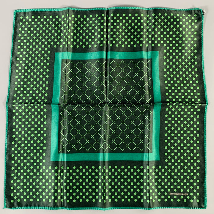 ERMENEGILDO ZEGNA Green Dark Green Dots Silk Pocket Square
