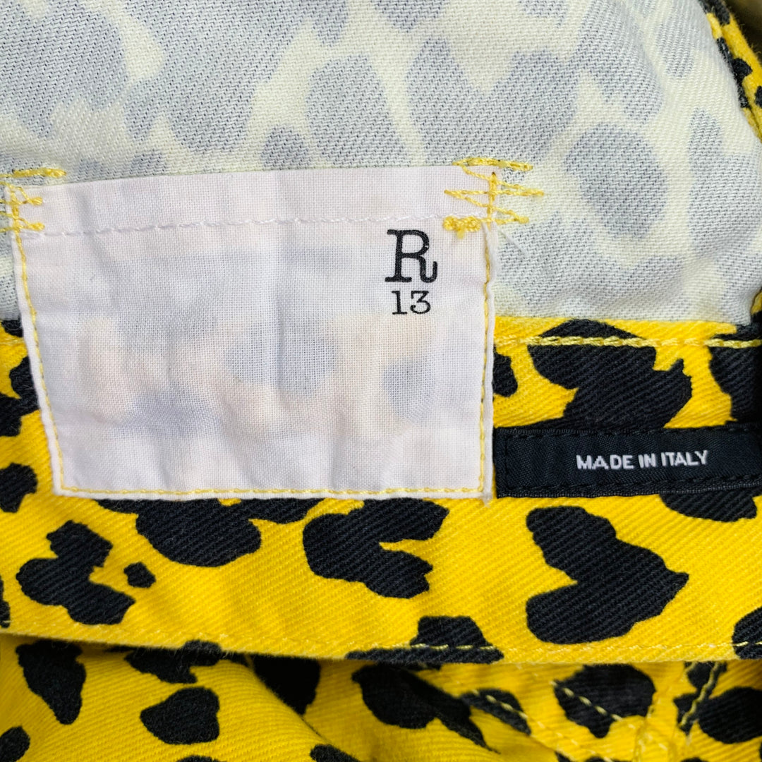 R13 Size S Reed Oversized Yellow Black Animal Print Cotton Trucker Jacket