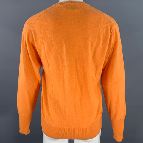 N.PEAL Size L Orange Knitted Cashmere V-Neck Sweater