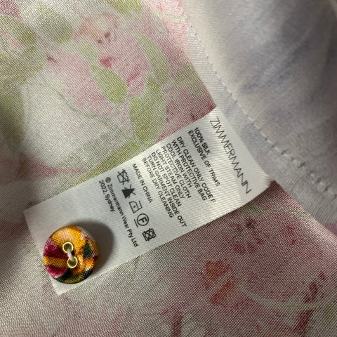ZIMMERMANN Size S Cream Multi Color Silk Floral Button Up Casual Top