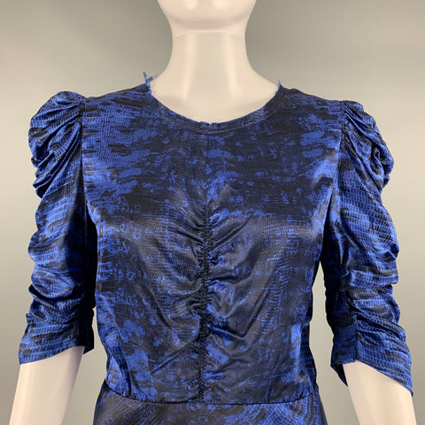 ISABEL MARANT Size 2 Blue Black Silk Print A-Line Dress