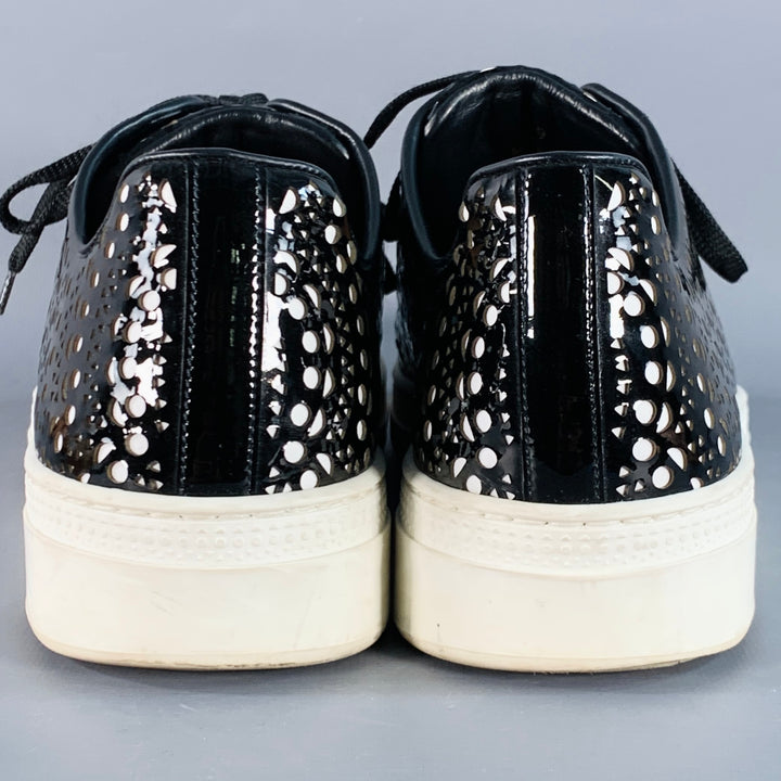 ALAIA Size 9 Black White Perforated Patent Leather Sneakers