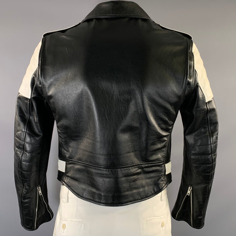 CELINE SS2019 Size 40 Black White Color Block Leather Biker Jacket