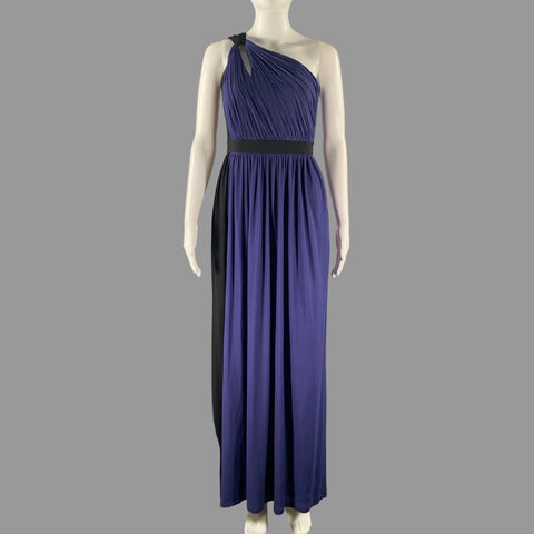 PAULE KA Size 4 Navy Black Cupro Blend One Shoulder Long Gown