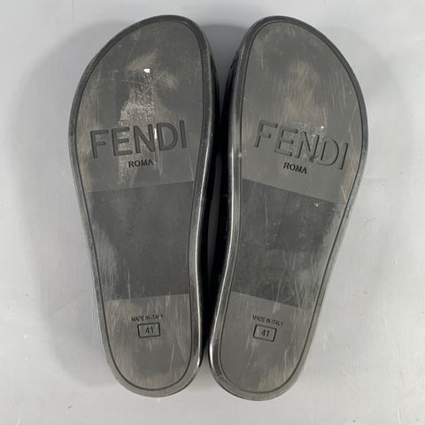FENDI Size 8 Black Monogram Nylon Slide Sandals