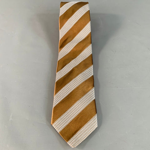 ERMENEGILDO ZEGNA One Size Brown Light Blue Diagonal Stripe Silk Cotton Tie