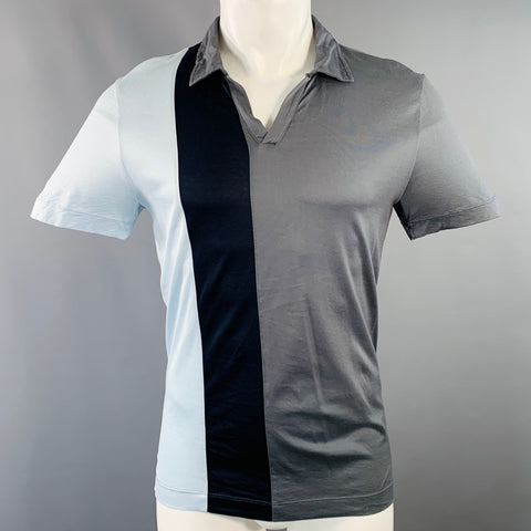 REISS Size S Ford Blue Charcoal Navy Color Block Cotton Open Collar Polo