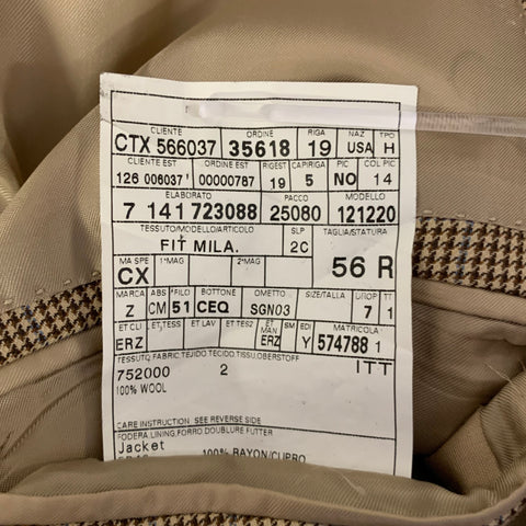 ERMENEGILDO ZEGNA Size 46 Brown Khaki Houndstooth Wool Sport Coat