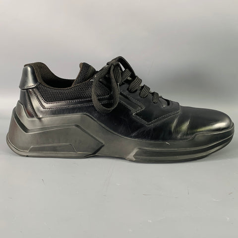 PRADA Size 7.5 Black Mesh Leather Sneakers