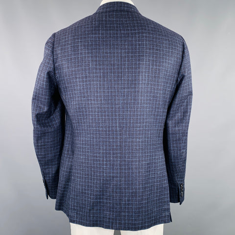Veste de sport SARTORIO taille 44 en laine, soie et lin à carreaux bleu et noir