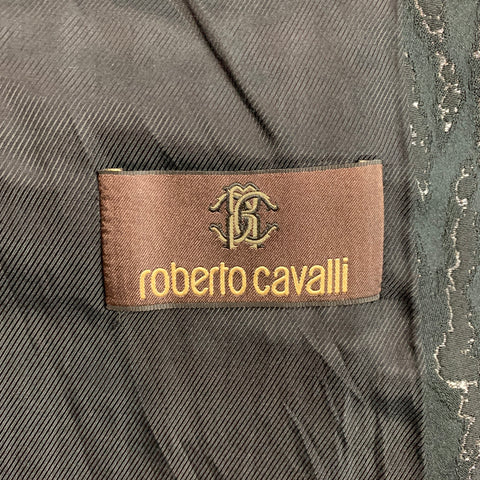 ROBERTO CAVALLI Size 44 Black & Gold Jacquard Wool Blend Sport Coat