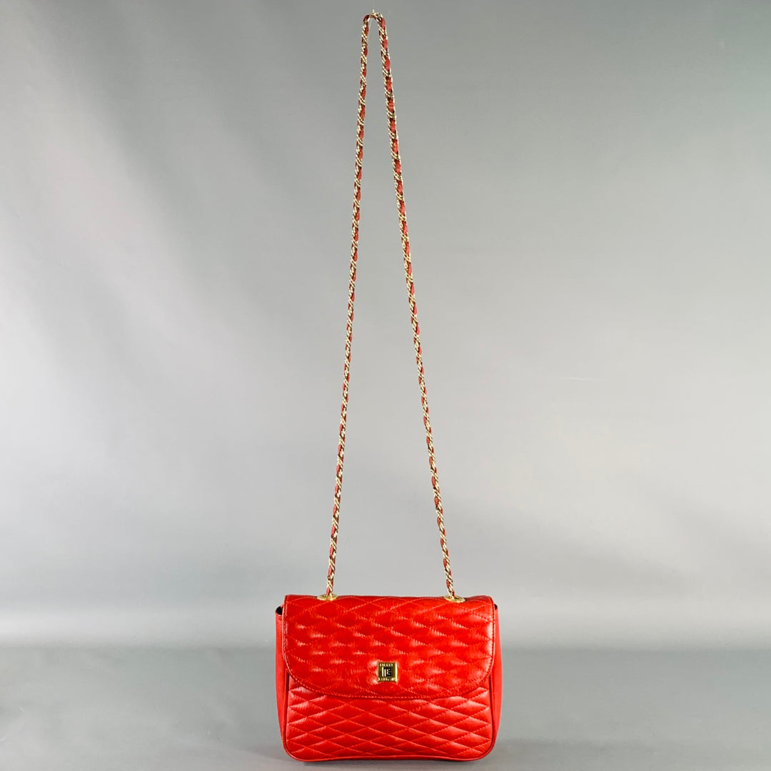 PIERRE BALMAIN Red Quilted Leather Chain Strap Shoulder Bag
